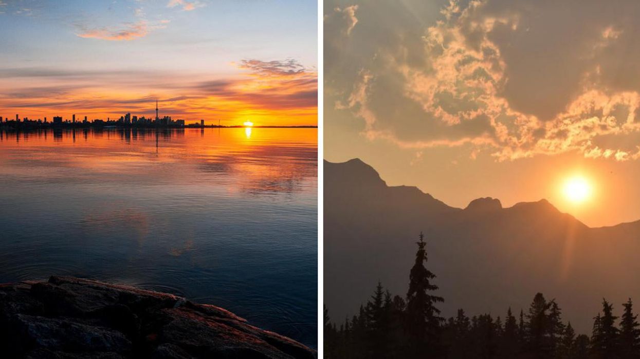 Sunrise and sunset in Toronto and Banff.