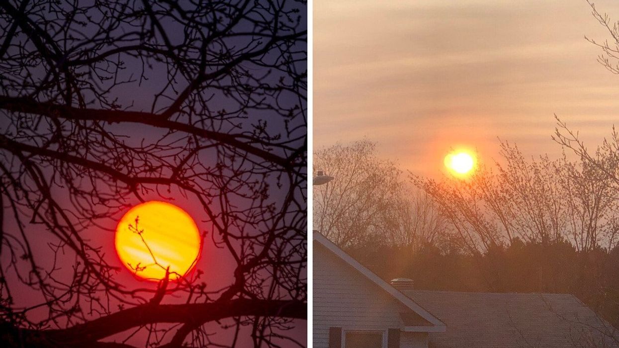 Sunrise in Grimsby, Ontario. Right: Sun in Northern Ontario.