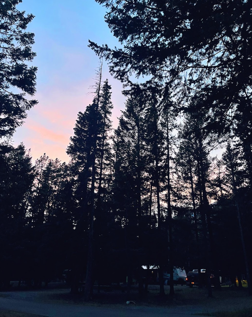 Sunset in a campsite.