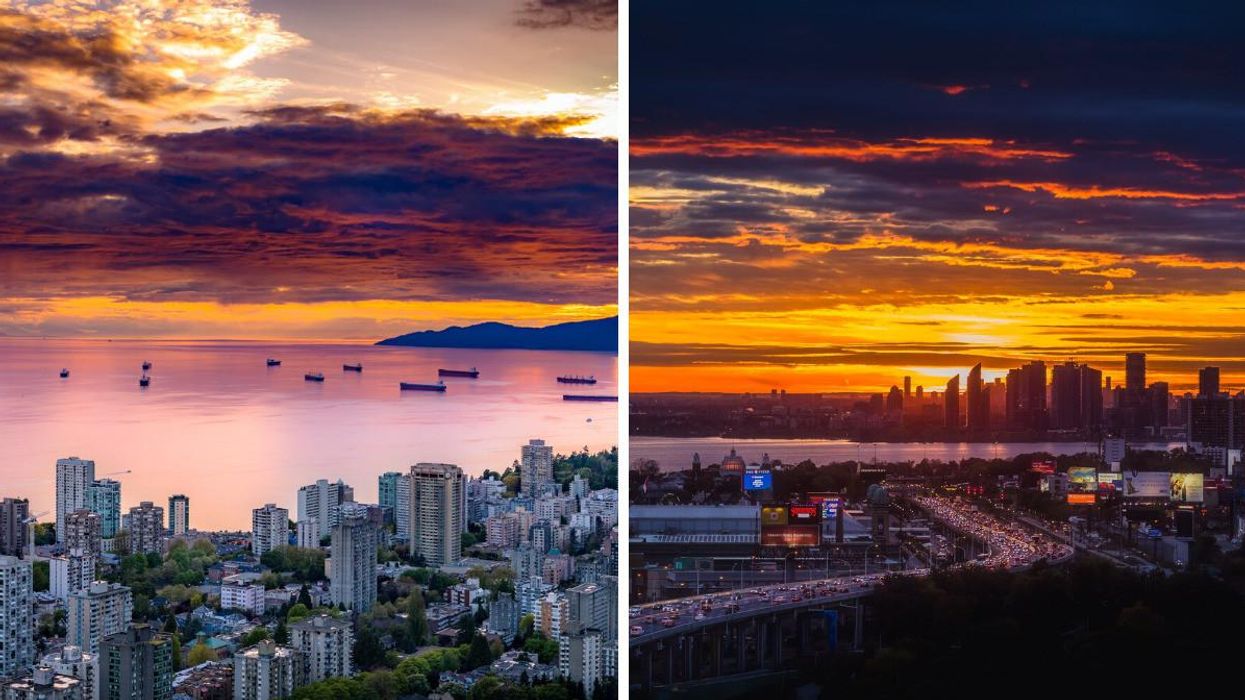 Sunsets in B.C. and Ontario.