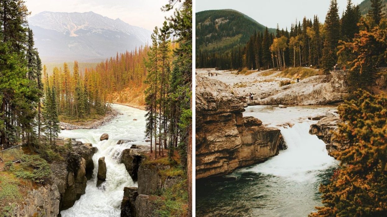 Sunwapta Falls in Alberta. Right: Elbow Falls in Alberta.