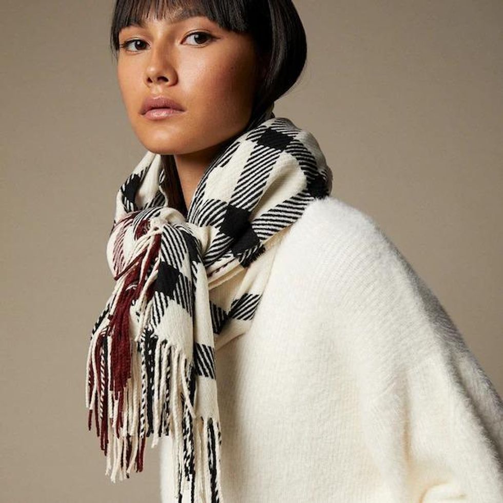 Supersoft Scarf In Plaid, ivory and berry