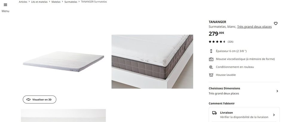 Surmatelas vendu au IKEA.