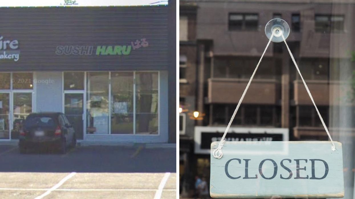 Sushi Haru in Airdrie. Right: A closed sign.