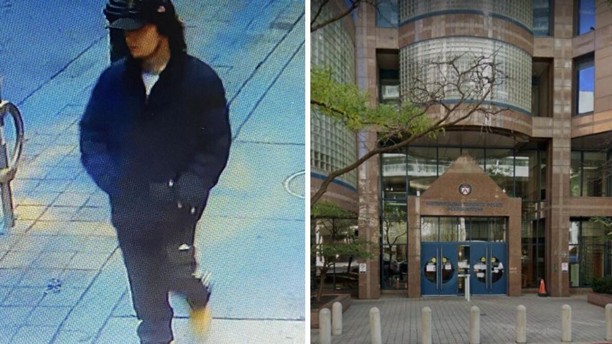 Suspect Matthew McLellan of Toronto. Right: Toronto police headquarters.