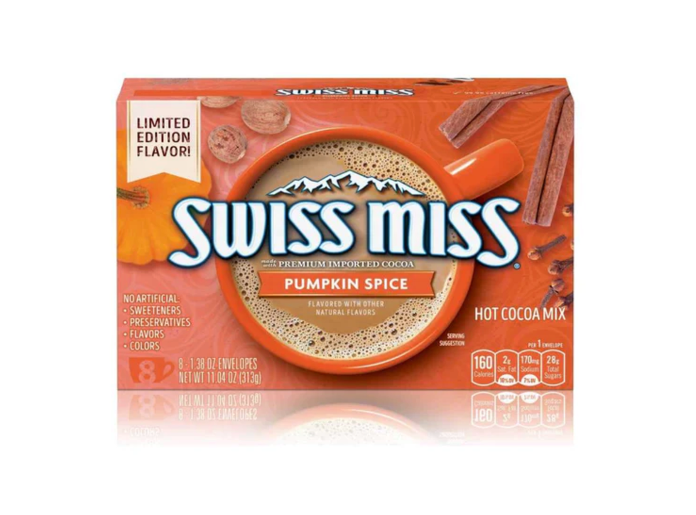 Swiss Miss Pumpkin Spice Hot Cocoa Mix.