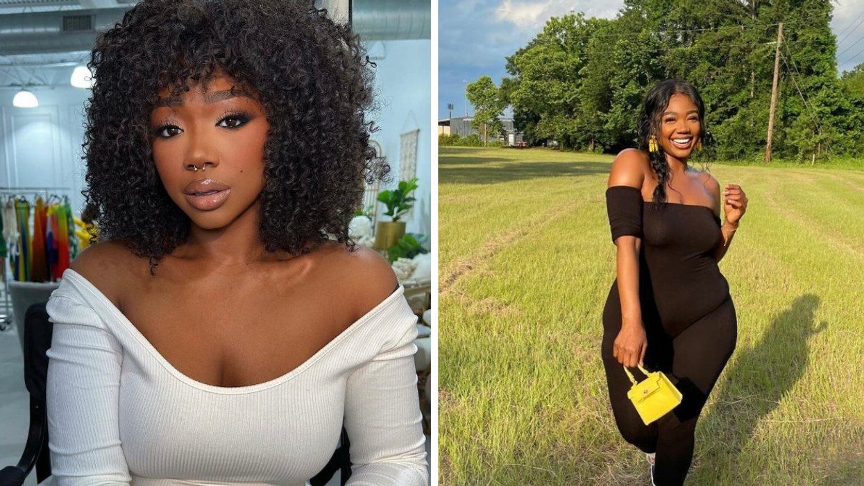 Sydney Bell. Right: Bell in a black dress.