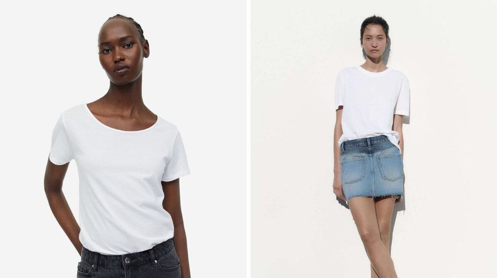 T-shirt blanc au H&M. Droite : T-shirt blanc au Zara.