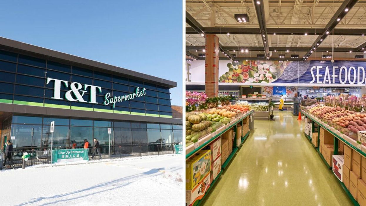 T&T Supermarket in Sage Hill, Calgary. Right: Inside T&T's Sage Hill location.