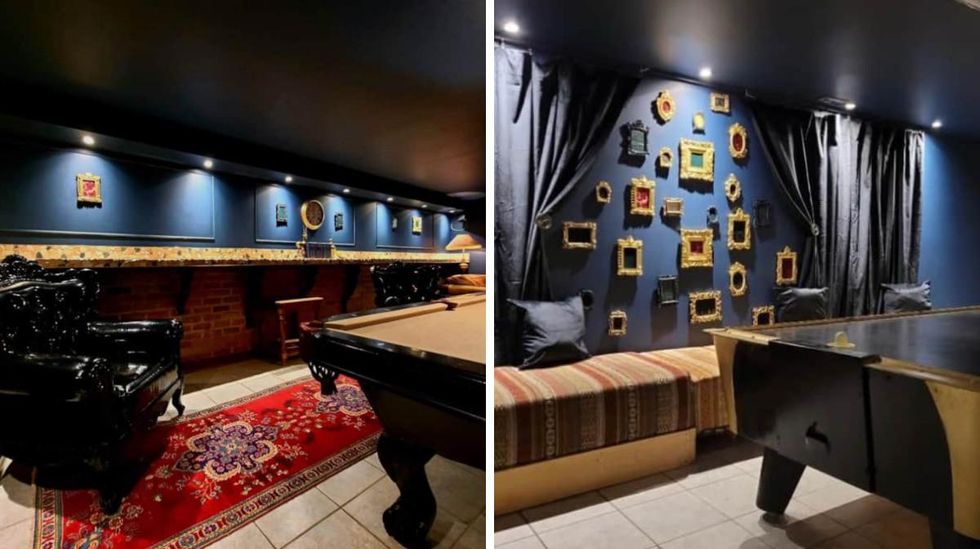 Table de pool. Droite : Table de air hockey.