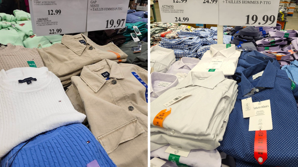 Tables de morceaux de v\u00eatements pour femmes. Droite : Chemises Calvin Klein.
