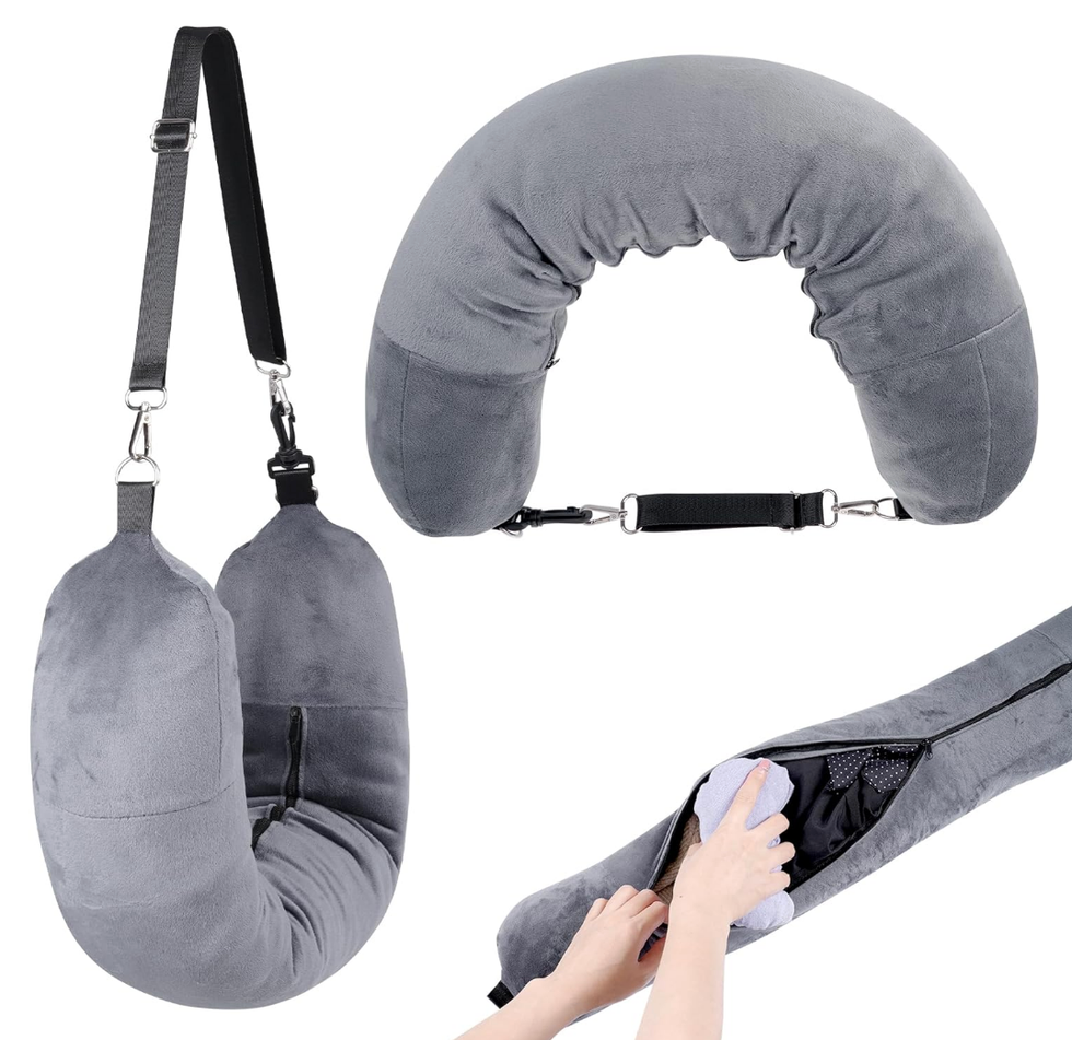 Taie d'oreiller rembourr\u00e9e de voyage pour bagages suppl\u00e9mentaires en velours.