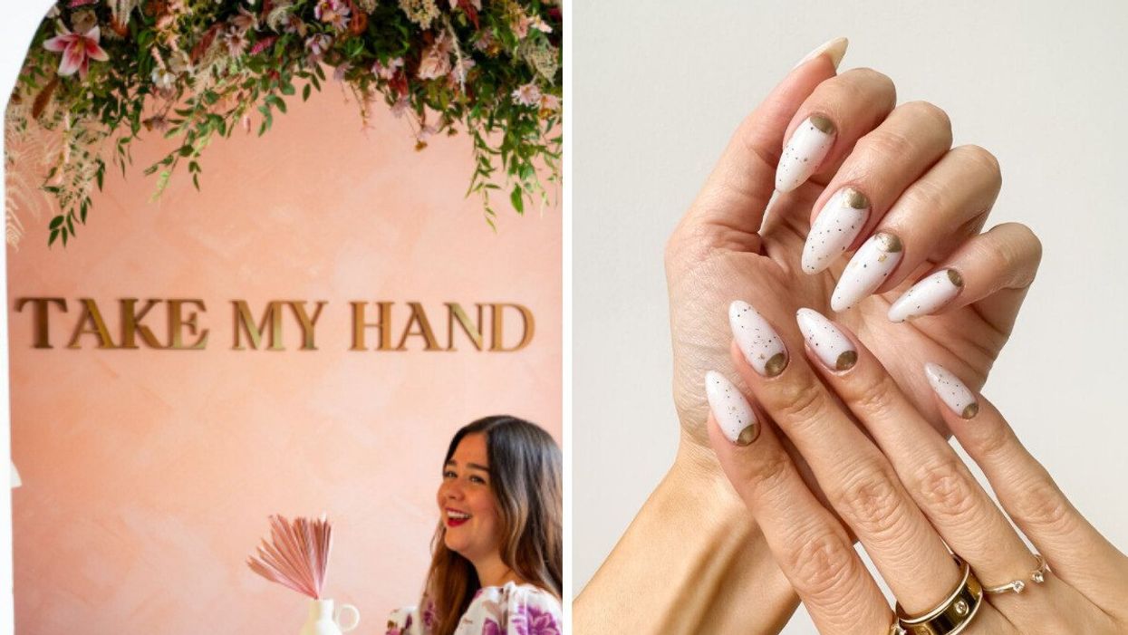 Take My Hand nail salon in Toronto with Alexandra Gater. Right: A manicure with gel nails.
