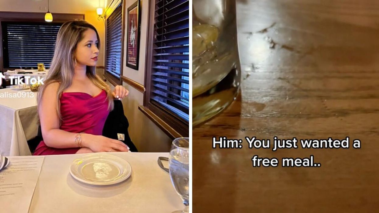 Talisa looking through a restaurant's window. Right: A screenshot from Talisa's viral TikTok clip.