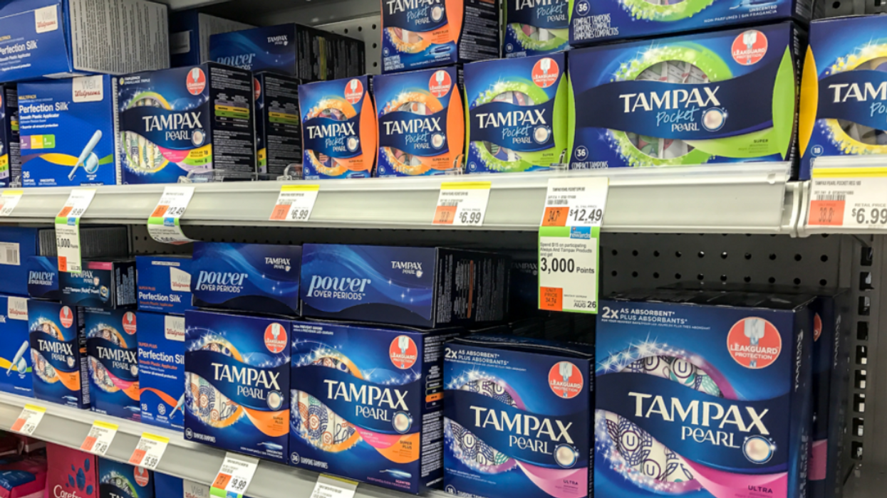 Tampax tampons on shelves.