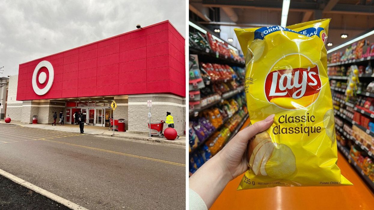 Target. Right: A bag of Lay's chips.