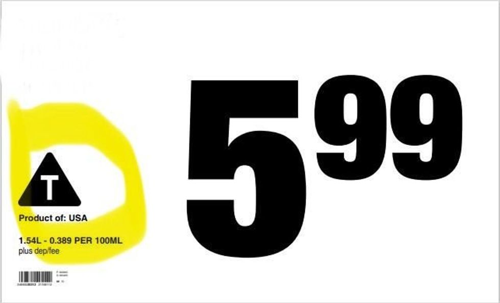 tariff label cirlced in yellow on a loblaw price tag