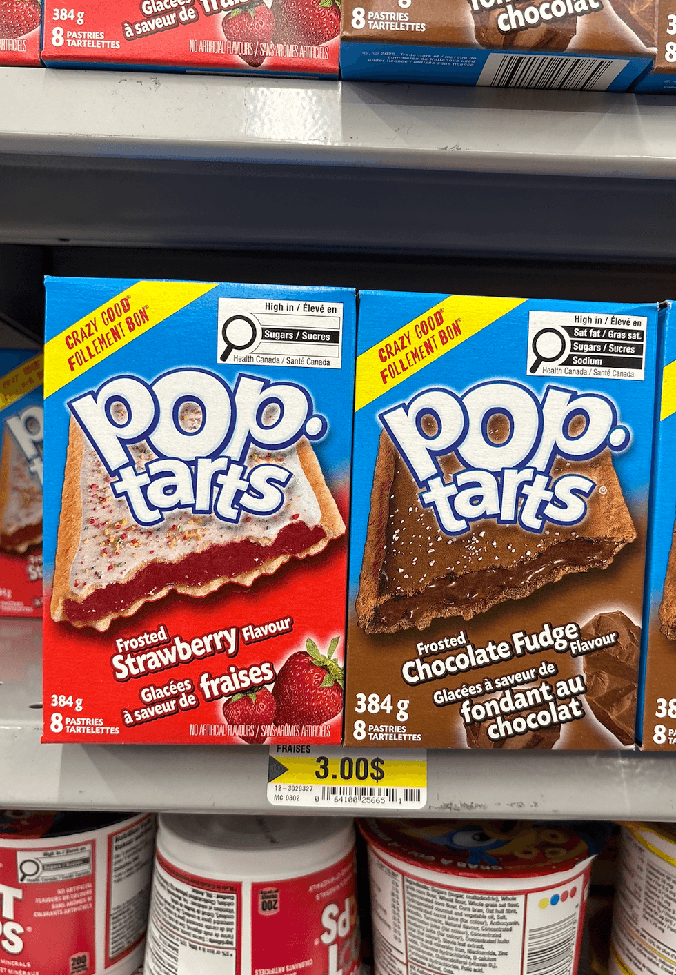 Tartelettes Pop-tarts sur les tablettes du Dollarama.