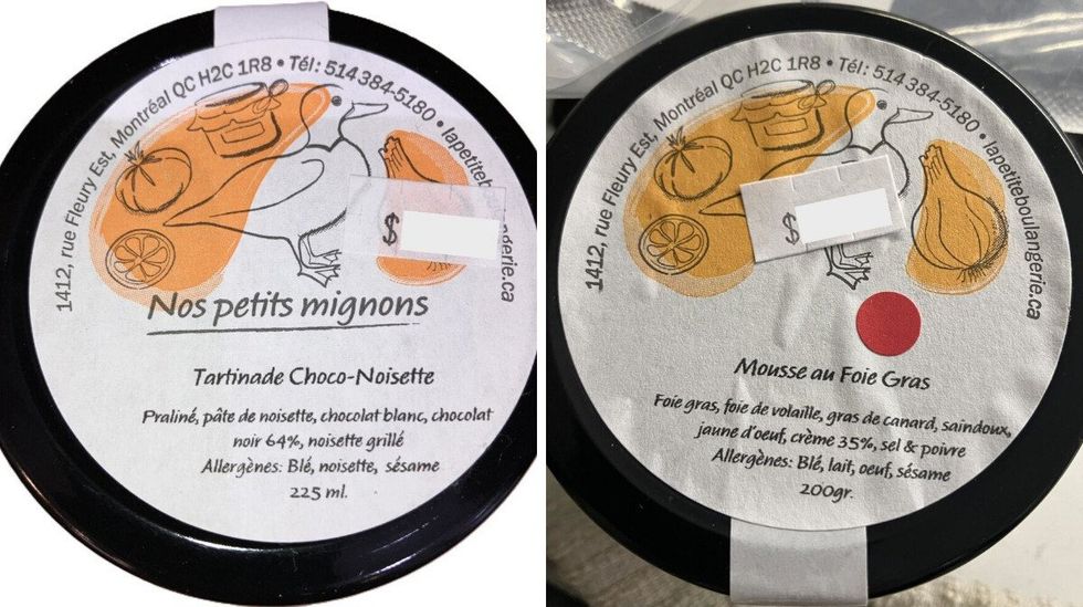 Tartinade Choco-Noisette. Droite : Mousse au foie gras.