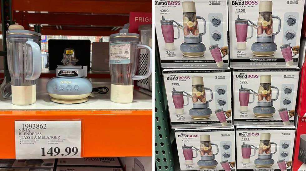 Tasse \u00e0 m\u00e9langer BlendBoss Ninja chez Costco. Droite : Bo\u00eetes de Tasses \u00e0 m\u00e9langer BlendBoss Ninja chez Costco.