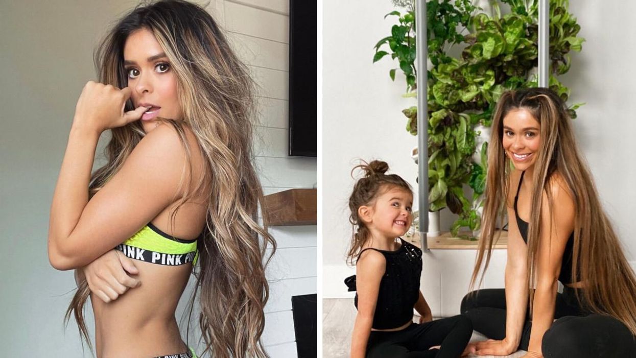 Taylor Frankie Paul poses for a selfie. Right: Taylor Frankie Paul and her daughter in matching outfits. 