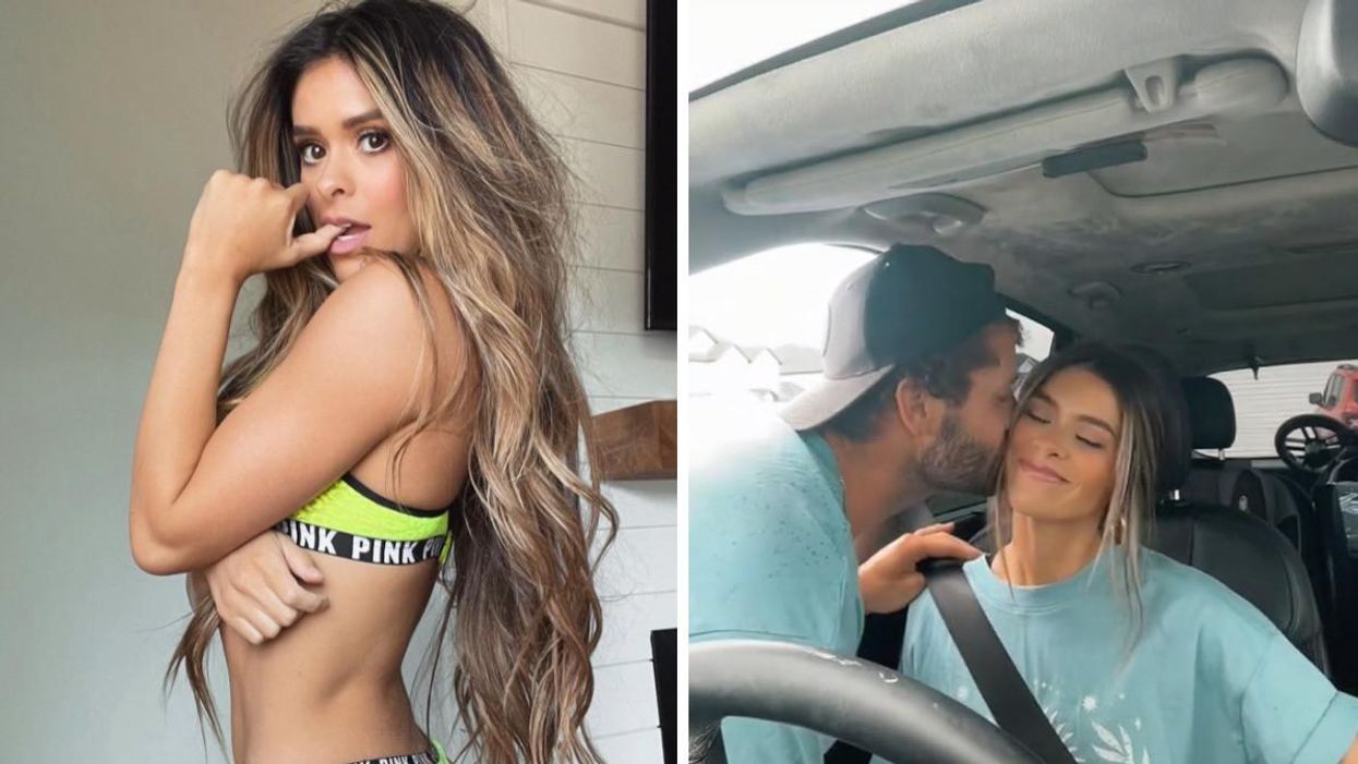 Taylor Frankie Paul poses for a selfie. Right: Taylor Frankie Paul and her new boyfriend in a car.