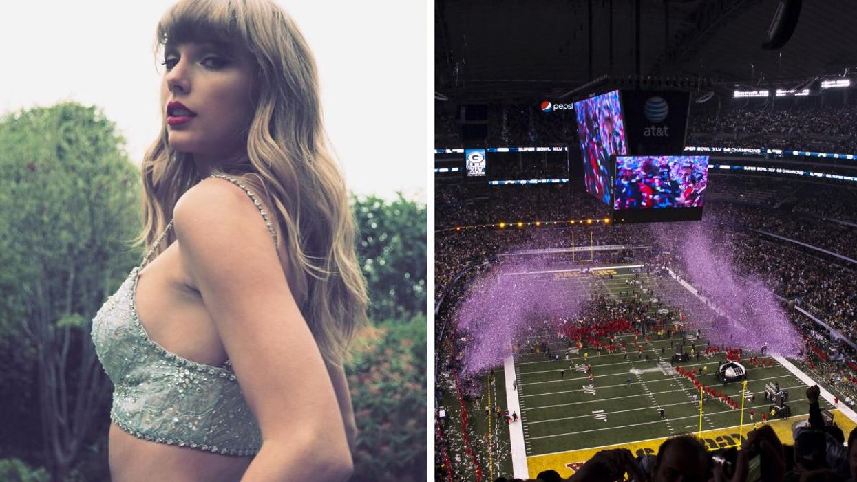 Taylor Swift. Right: NFL Superbowl.