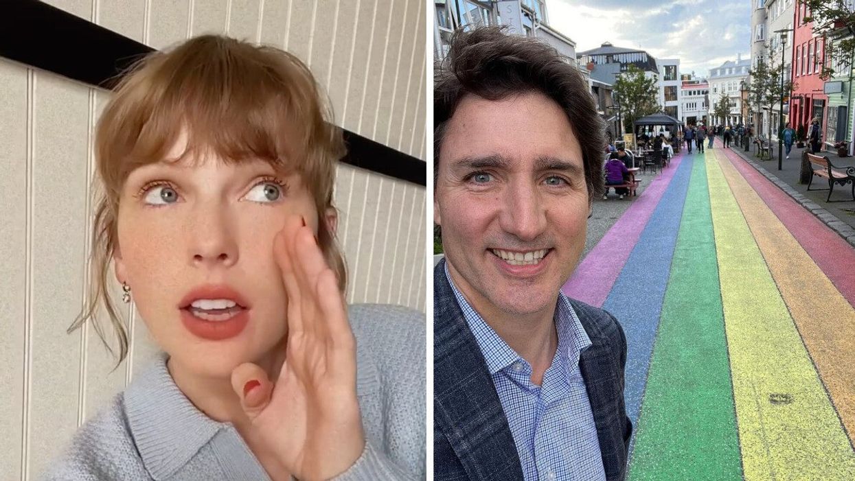 Taylor Swift. Right: Prime Minister Justin Trudeau of Canada.
