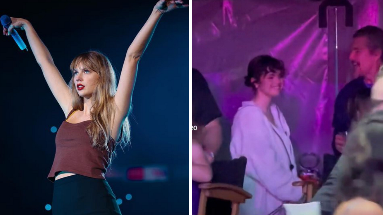 Taylor Swift. Right: Selena Gomez and Ethan Hawke at the Taylor Swift concert in Arlington, TX.