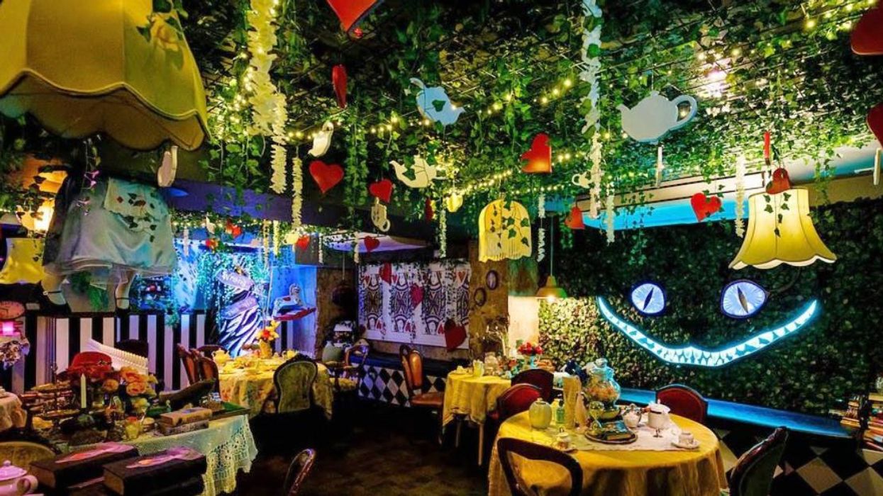 Tea room with Wonderland-themed decor.