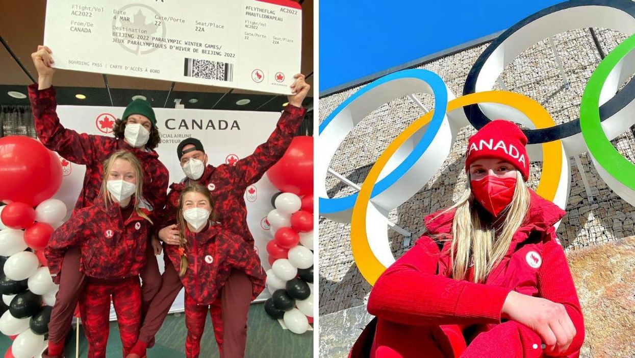 Team Canada Paralympians pose. Right: Paralympic athlete Michaela Gosselin.