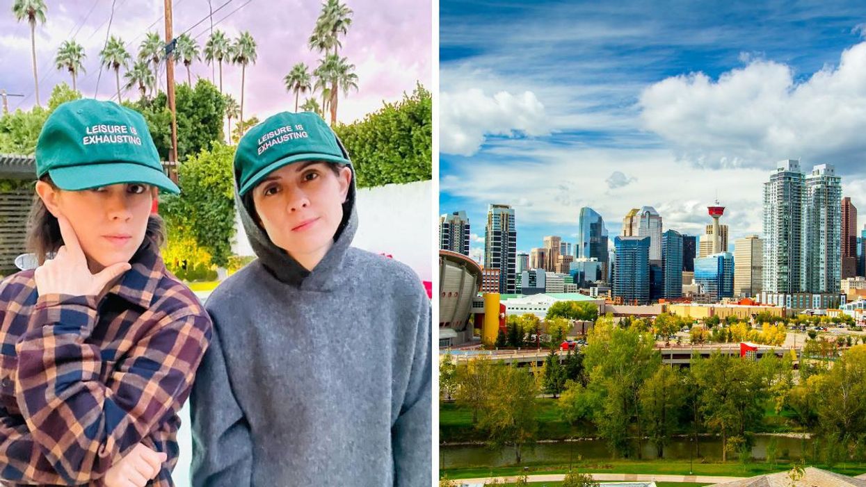 Tegan and Sara. Right: The city of Calgary.