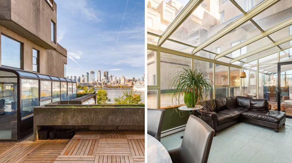 Terrasse. Droite : V\u00e9randa.