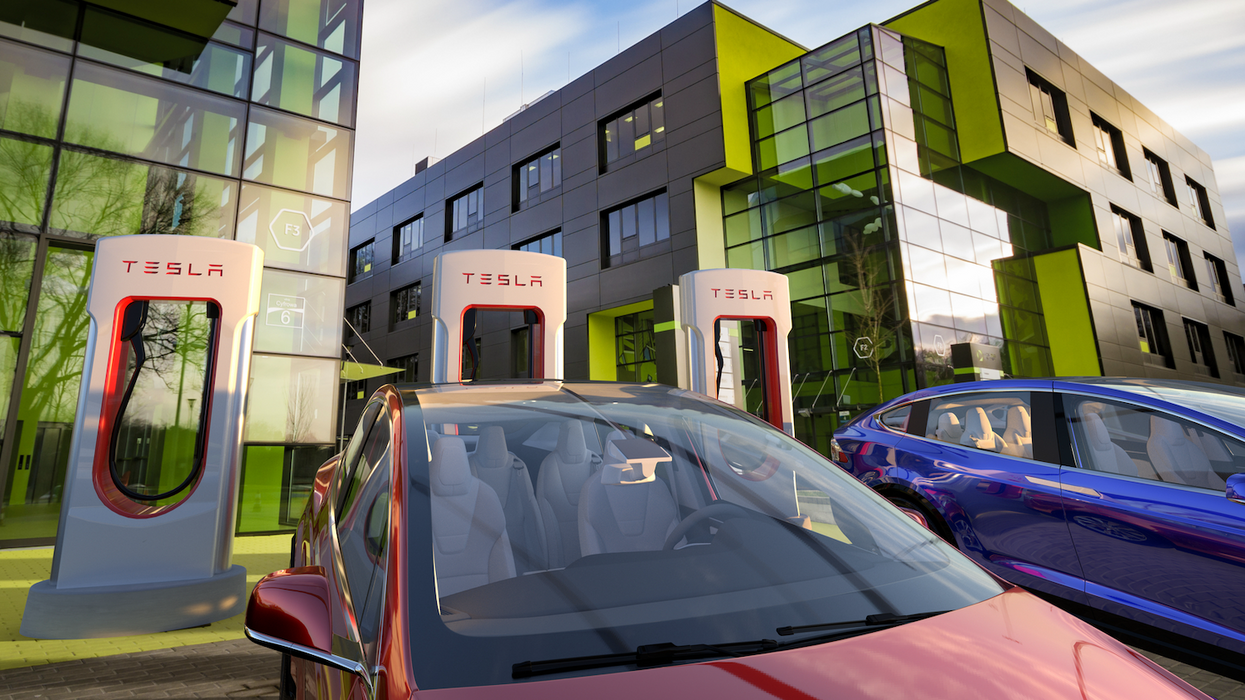 Tesla electric cars charging.