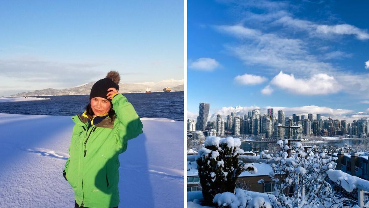 Tess Harold. Right: Vancouver with snow.