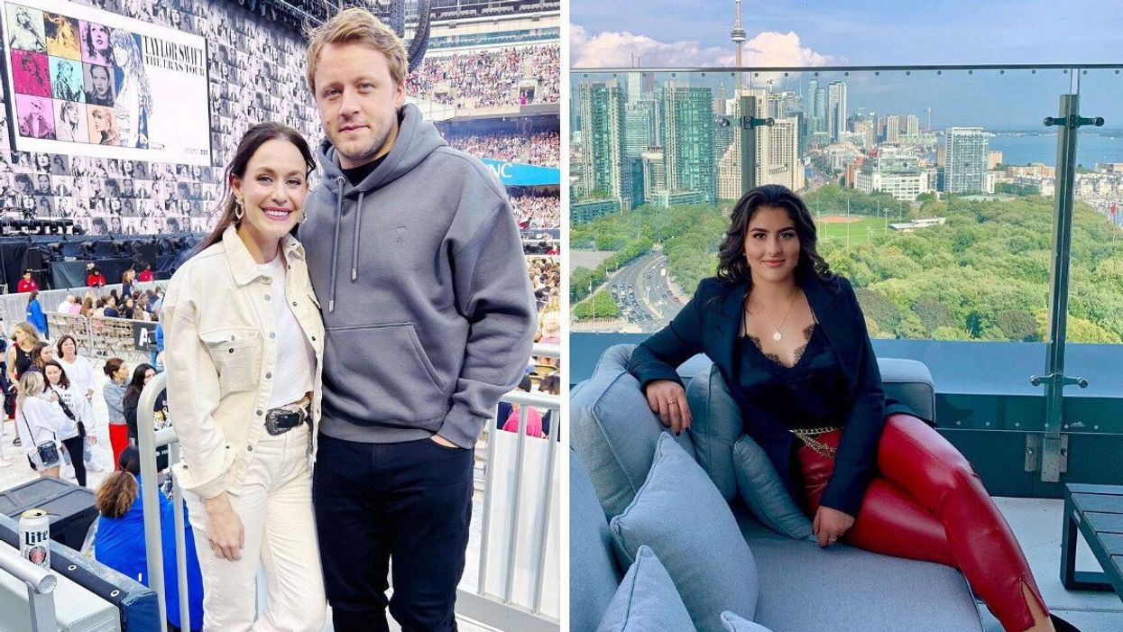 Tessa Virtue and Morgan Rielly at a Taylor Swift concert. Right: Bianca Andreescu with the CN Tower behind her.