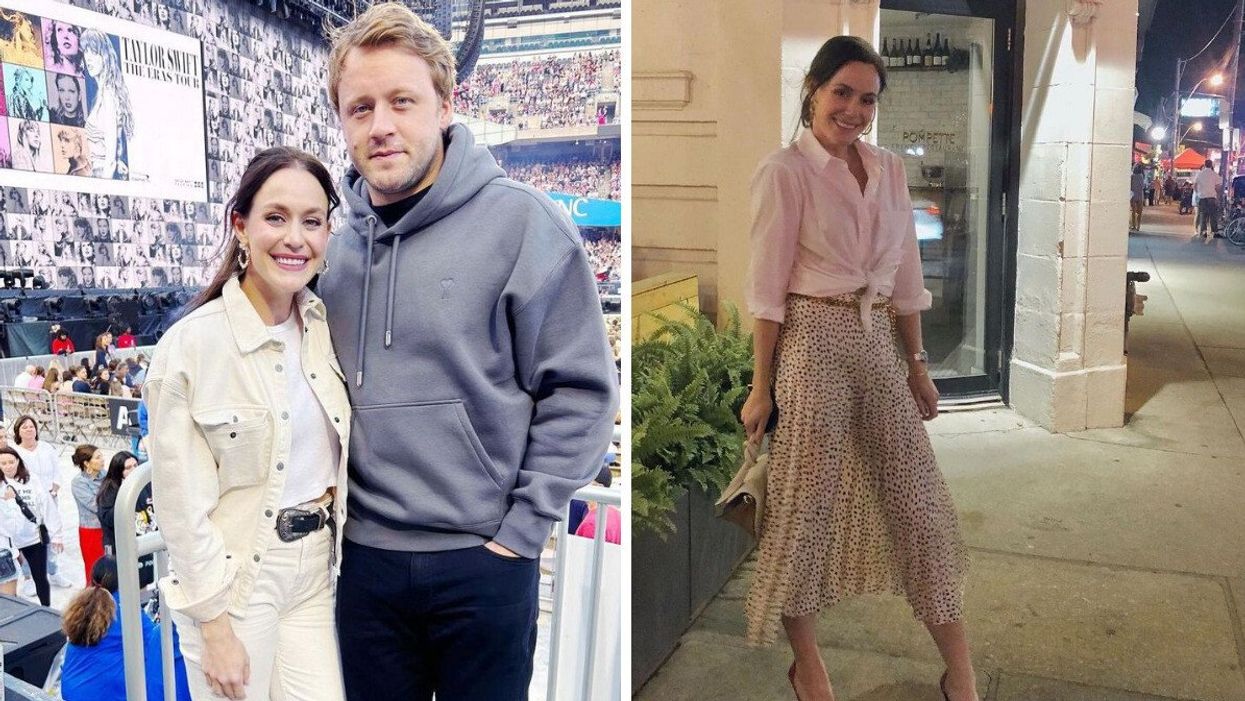 Tessa Virtue and Morgan Rielly at a Taylor Swift concert. Right: Tessa Virtue.