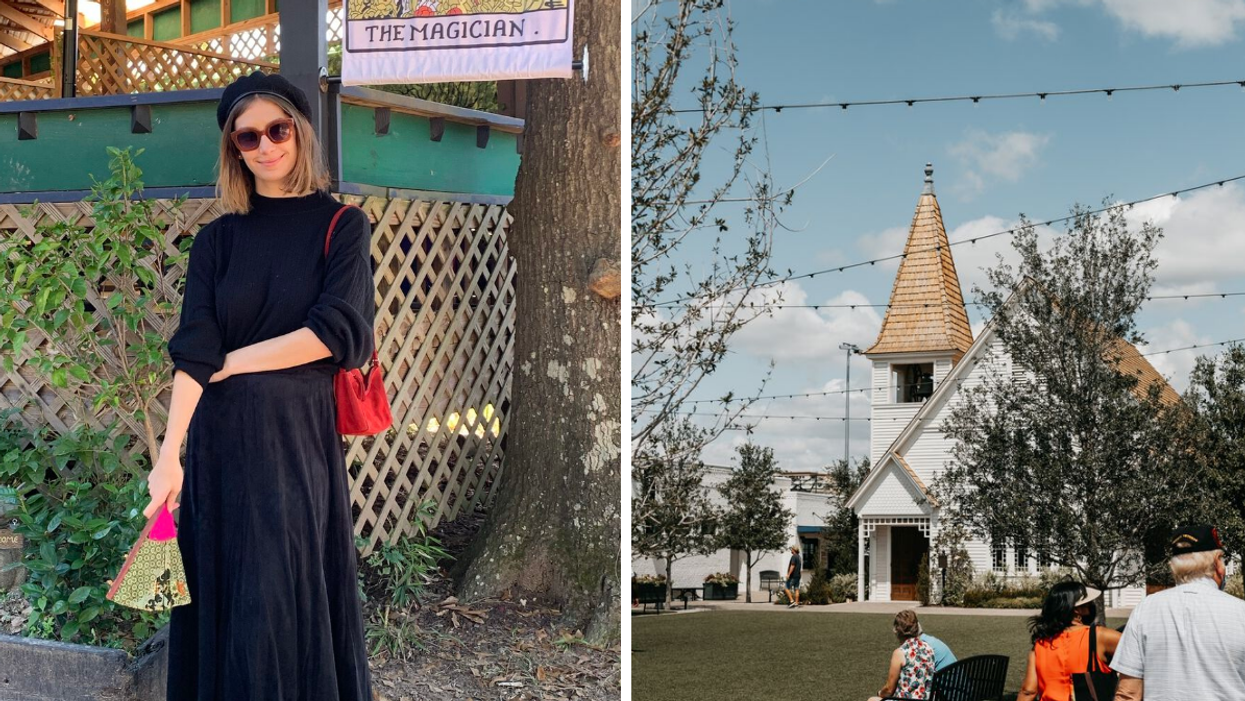 Texas Staff Writer Brittany Cristiano in Todd Mission, TX. Right: A building in Waco, TX.