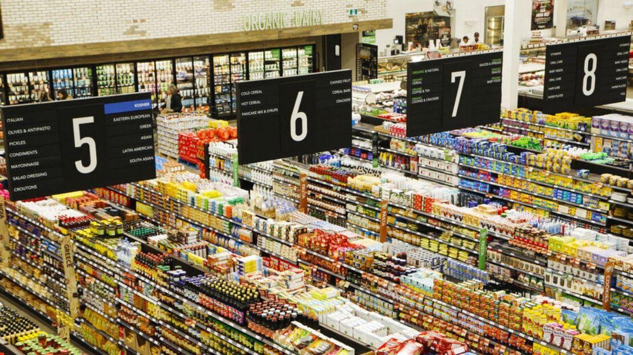 The aisles of a grocery store in Toronto, Ontario.