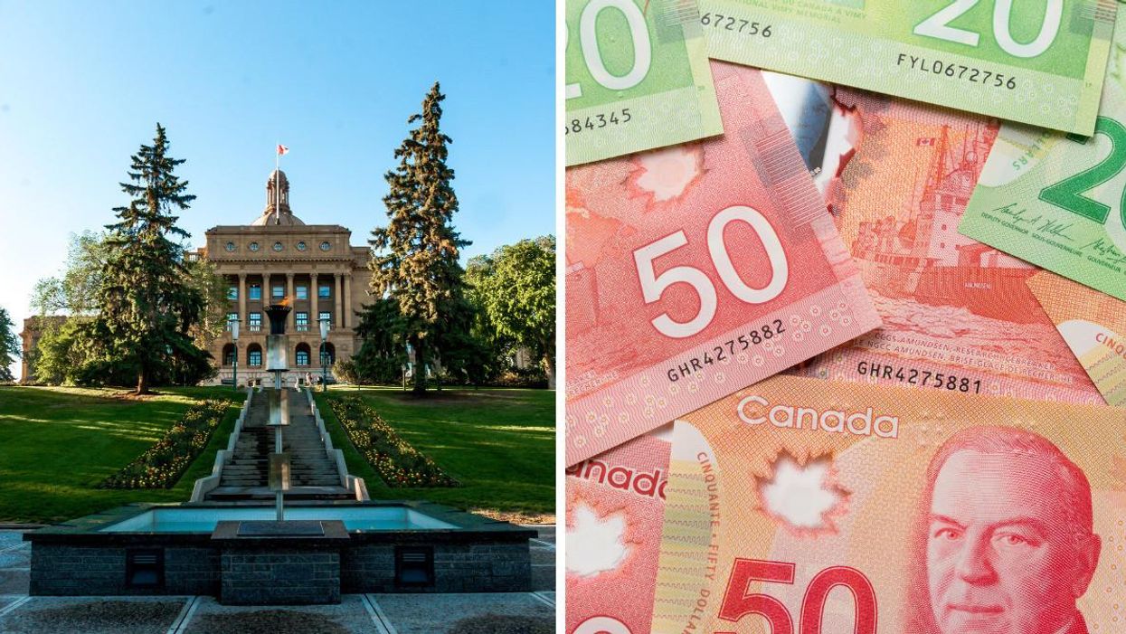 The Alberta Legislature building. Right: Canadian money.