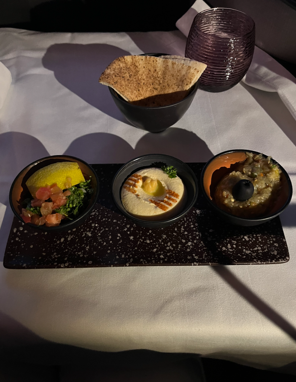 The Arab meze starter served to me on Qatar Airways business class.