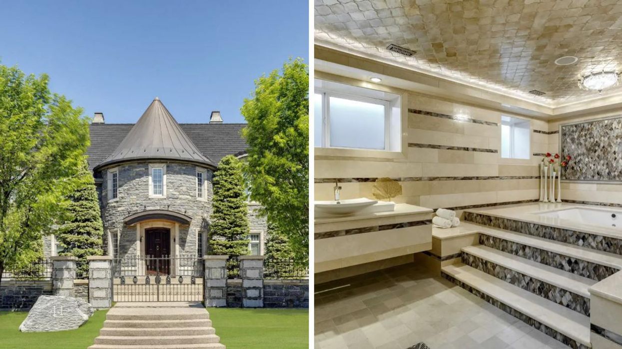 The Aspen Ridge Heights house in Calgary. Right: The spa in the Aspen Ridge Heights house.