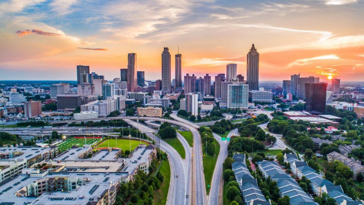The Atlanta skyline at sunset.