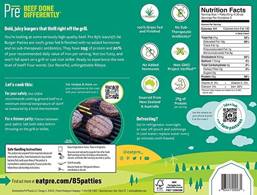 The back of the recalled burger patties package.