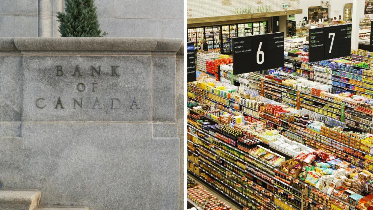 The Bank of Canada Headquarters. Right: A grocery store in Toronto.