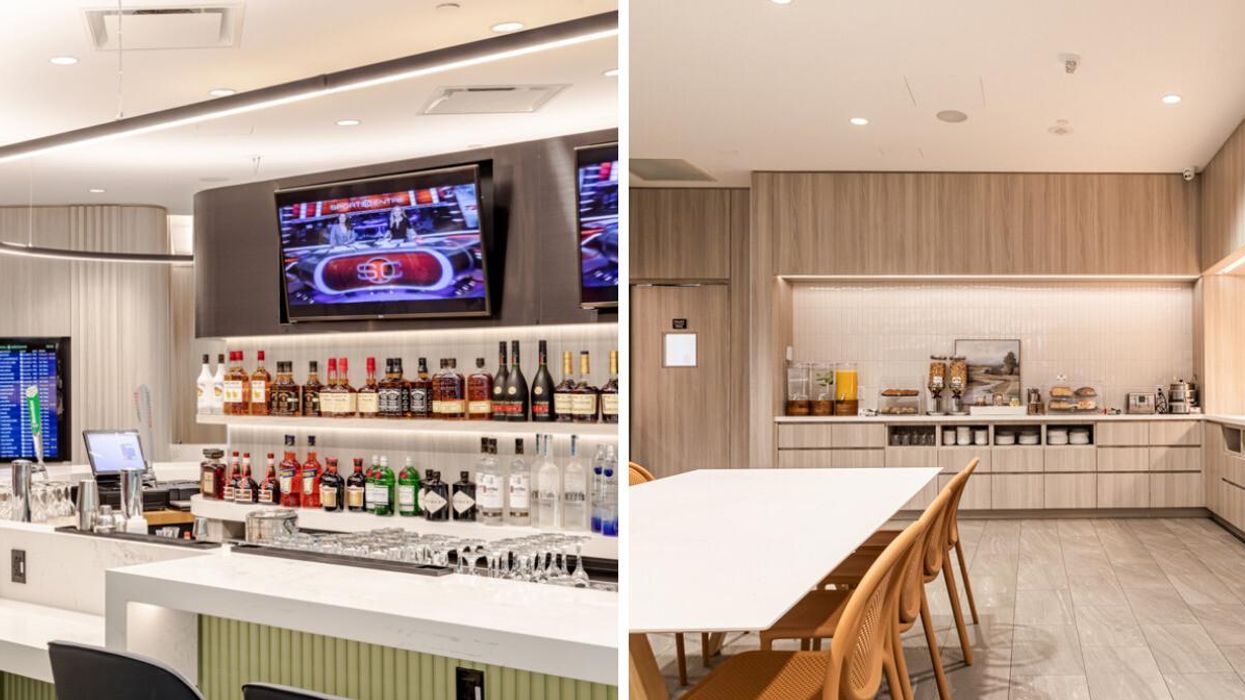 The bar. Right: The kitchen area