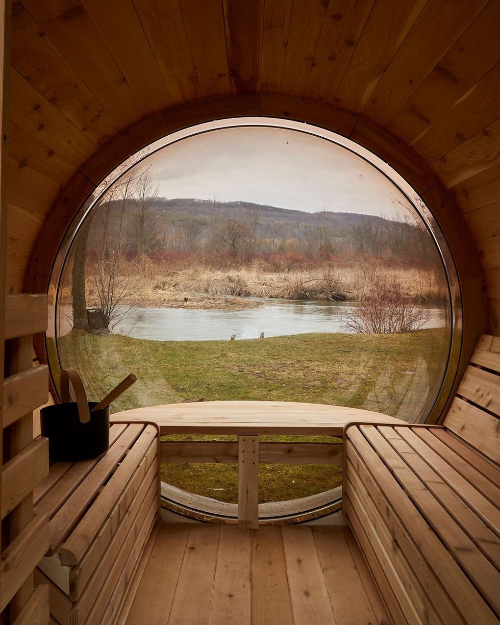 The barrel sauna.