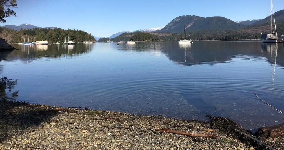 The bay and private beach from the Airbnb.