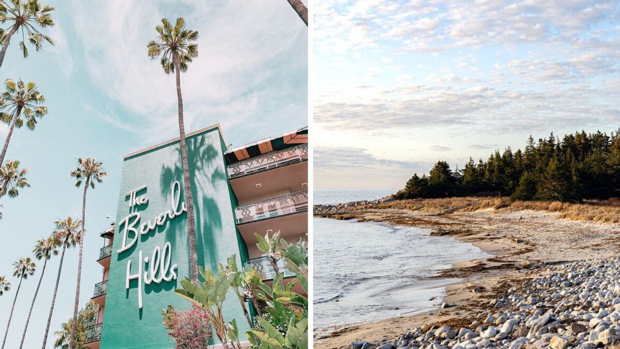 The Beverly Hills Hotel in Los Angeles. Right: Sambro Creek in Nova Scotia.