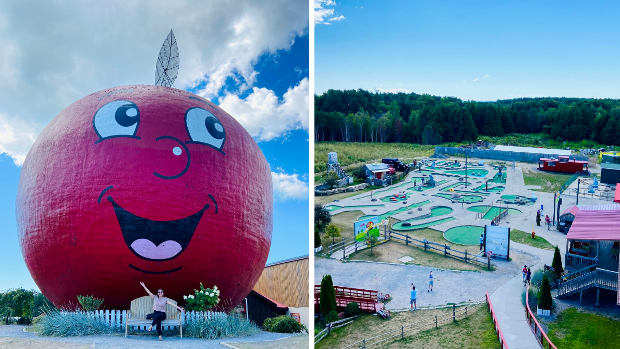 The Big Apple in Colborne, Ontario. Right: Mini putt golf course and games off Highway 401.